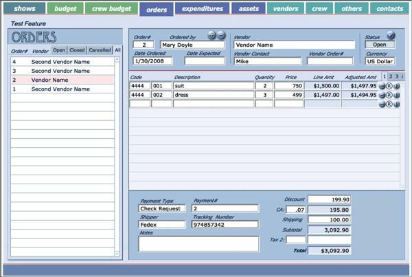 orders layout