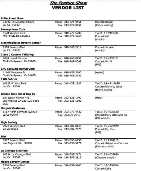 vendor list